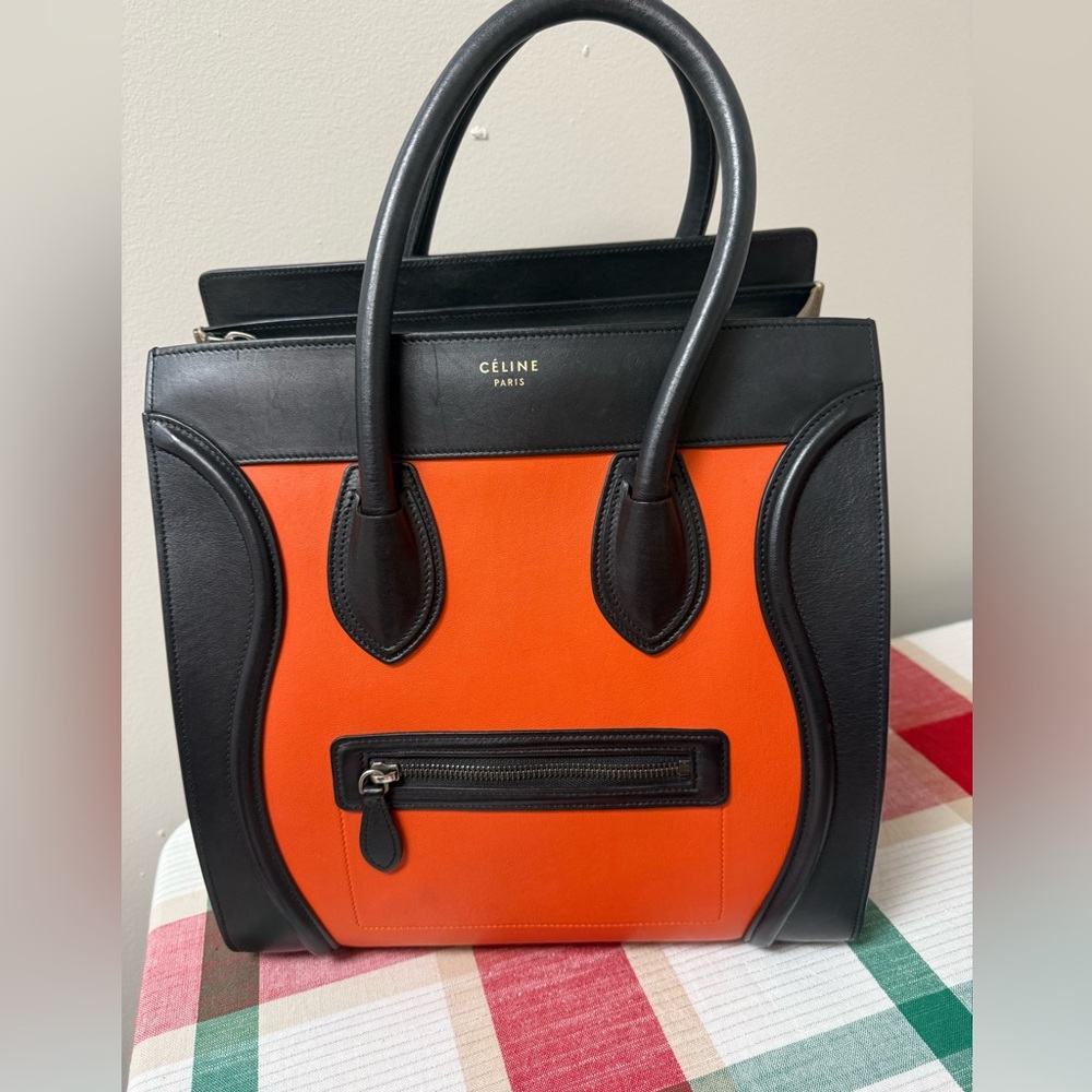 Celine Micro Luggage Tote- Black and Orange